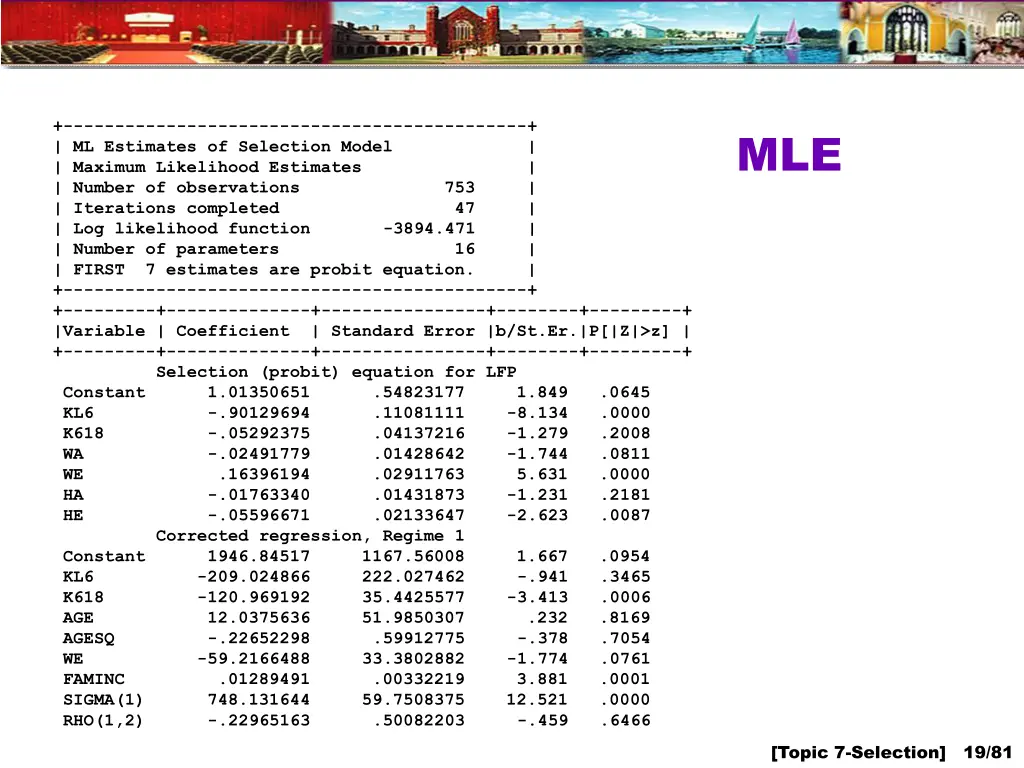 ml estimates of selection model maximum