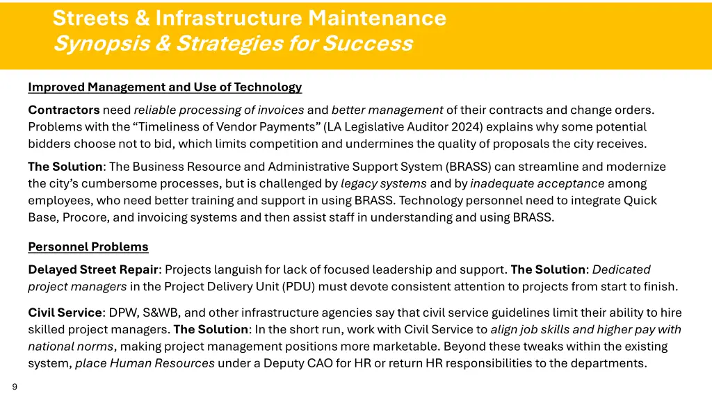 a streets infrastructure maintenance b synopsis 1