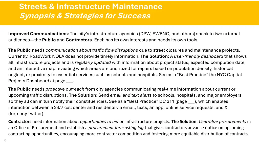 a streets infrastructure maintenance b synopsis