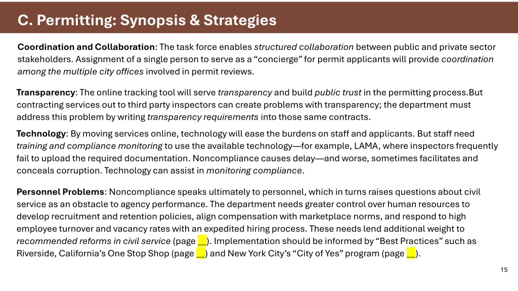 c permitting synopsis strategies