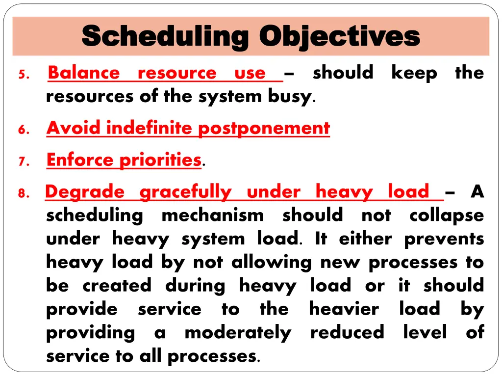 scheduling objectives scheduling objectives 1