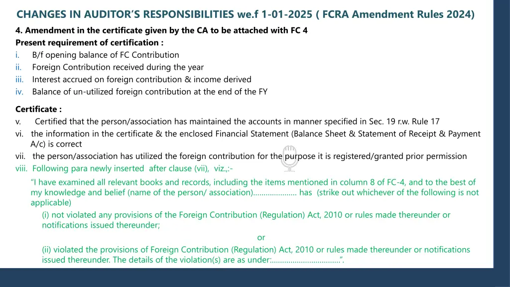 changes in auditor s responsibilities