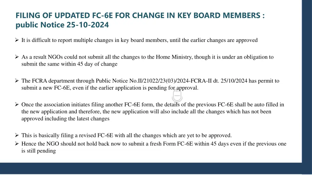 filing of updated fc 6e for change in key board