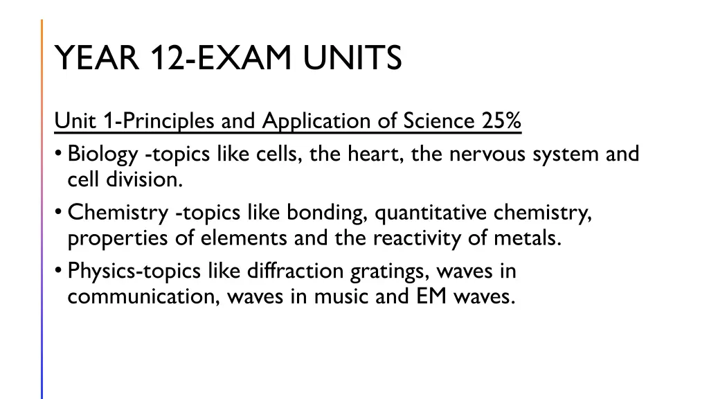 year 12 exam units