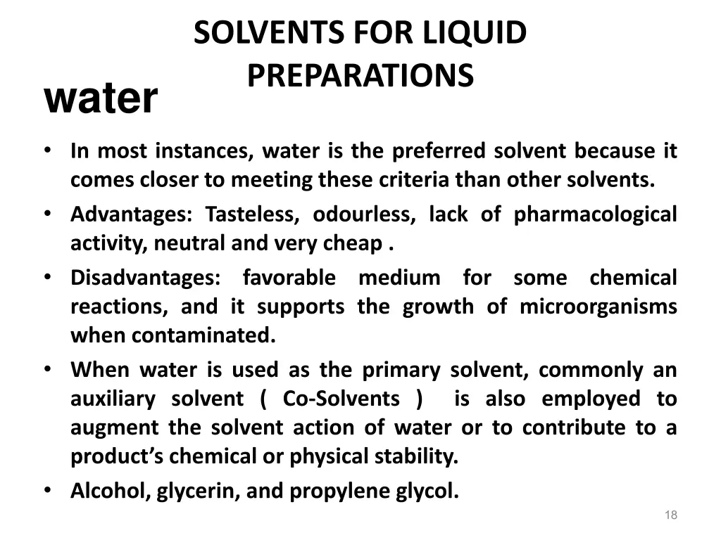 solvents for liquid preparations 1