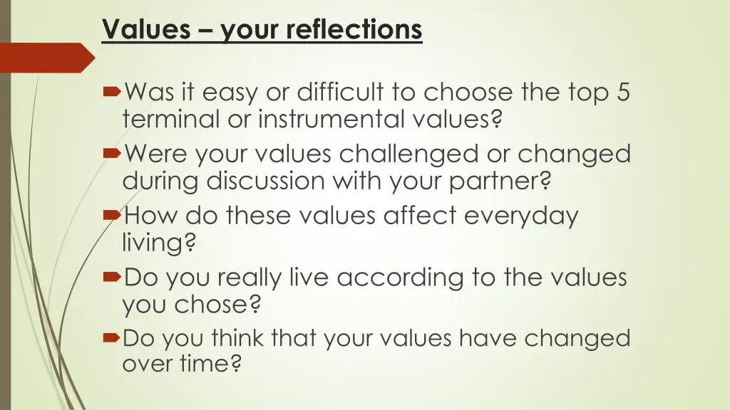 values your reflections
