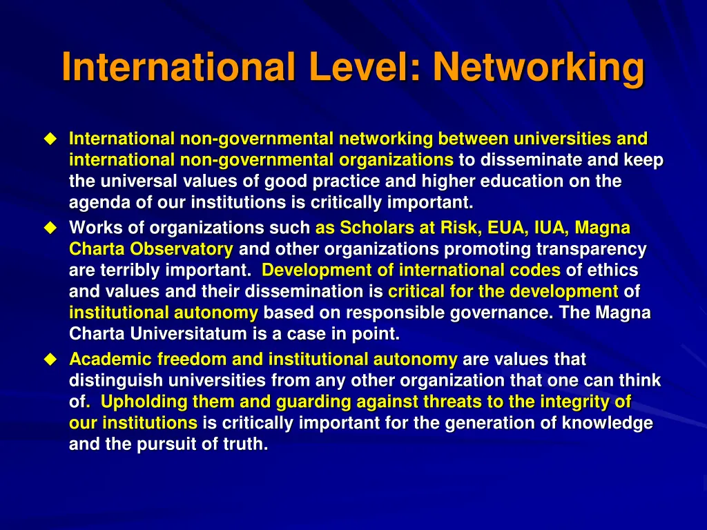 international level networking