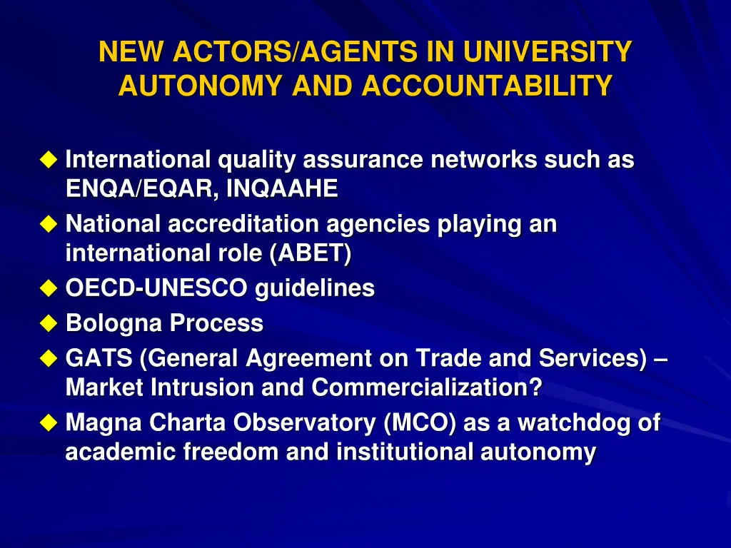 new actors agents in university autonomy