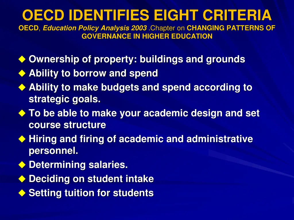 oecd identifies eight criteria oecd education