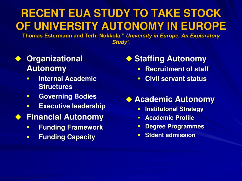 recent eua study to take stock of university