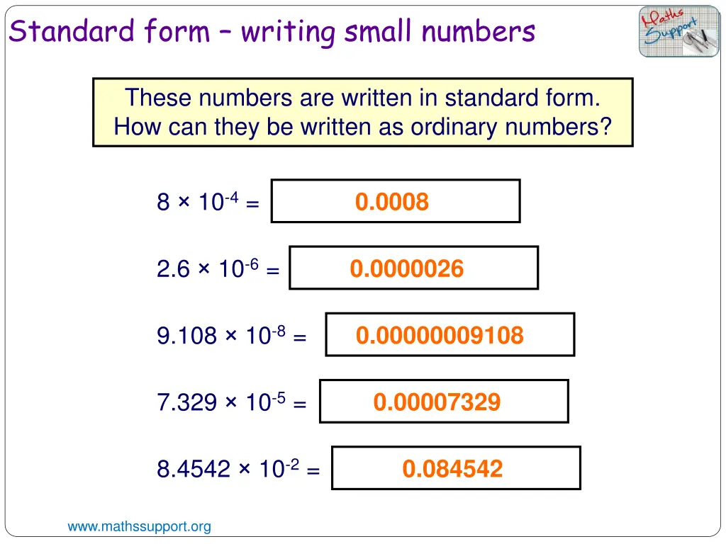 standard form writing small numbers 2