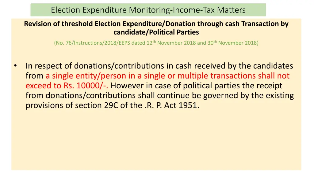 election expenditure monitoring income tax matters 1