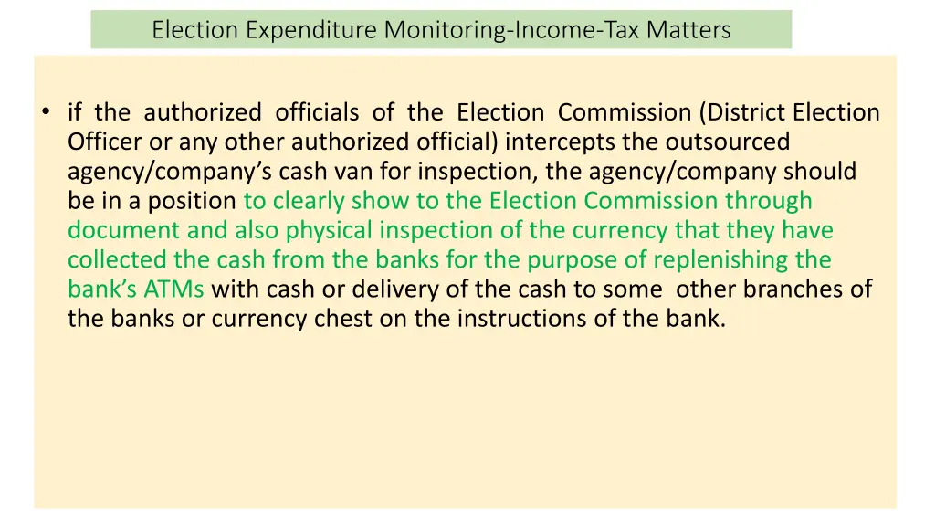 election expenditure monitoring income tax matters 10