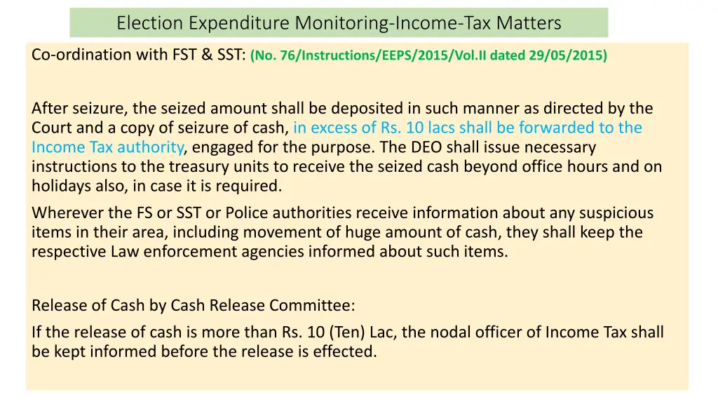 election expenditure monitoring income tax matters 11