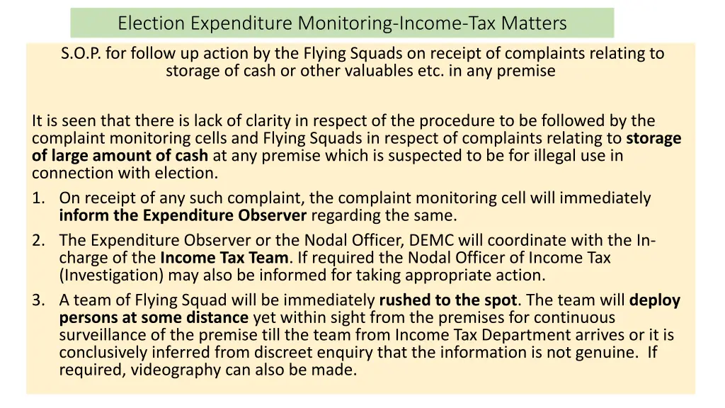 election expenditure monitoring income tax matters 12