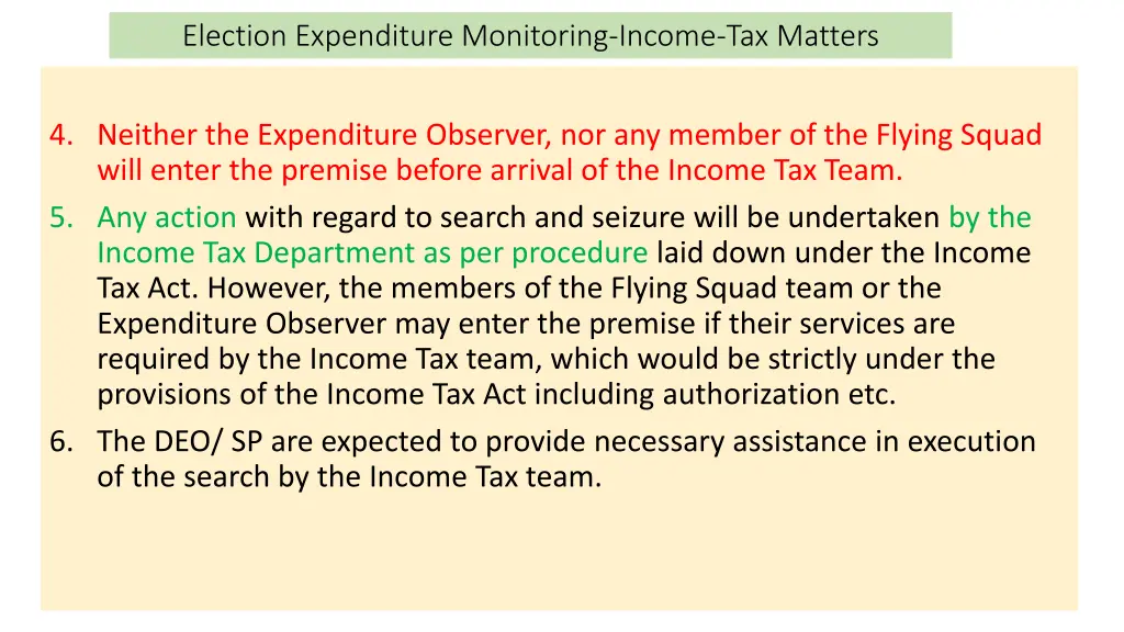 election expenditure monitoring income tax matters 13