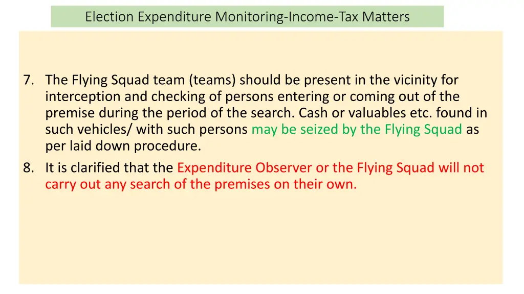election expenditure monitoring income tax matters 14