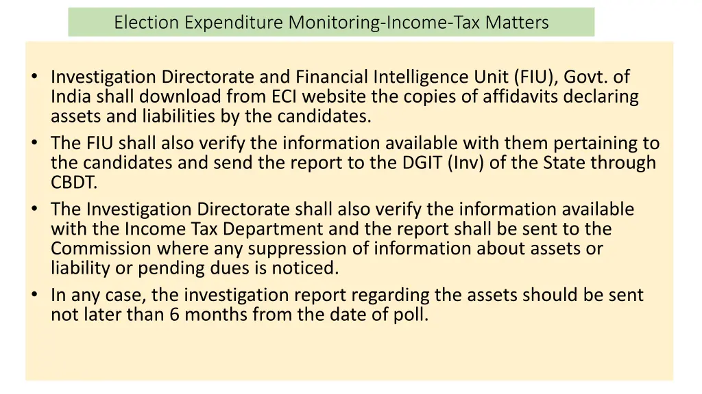 election expenditure monitoring income tax matters 5
