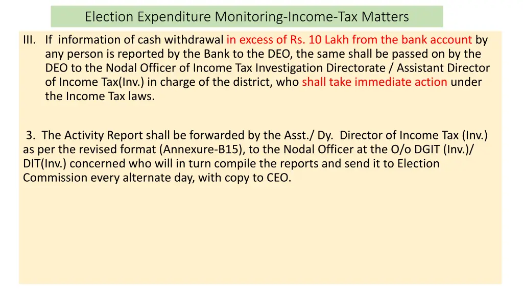election expenditure monitoring income tax matters 8