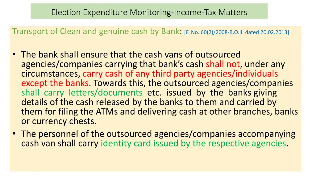 election expenditure monitoring income tax matters 9