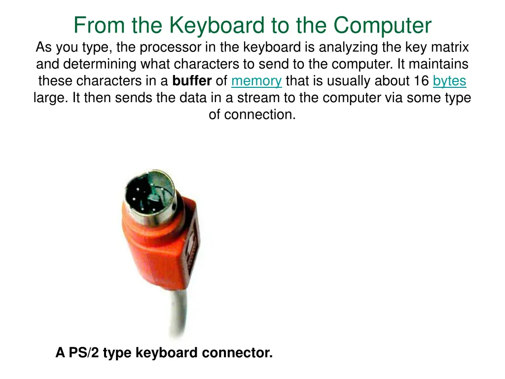 from the keyboard to the computer as you type