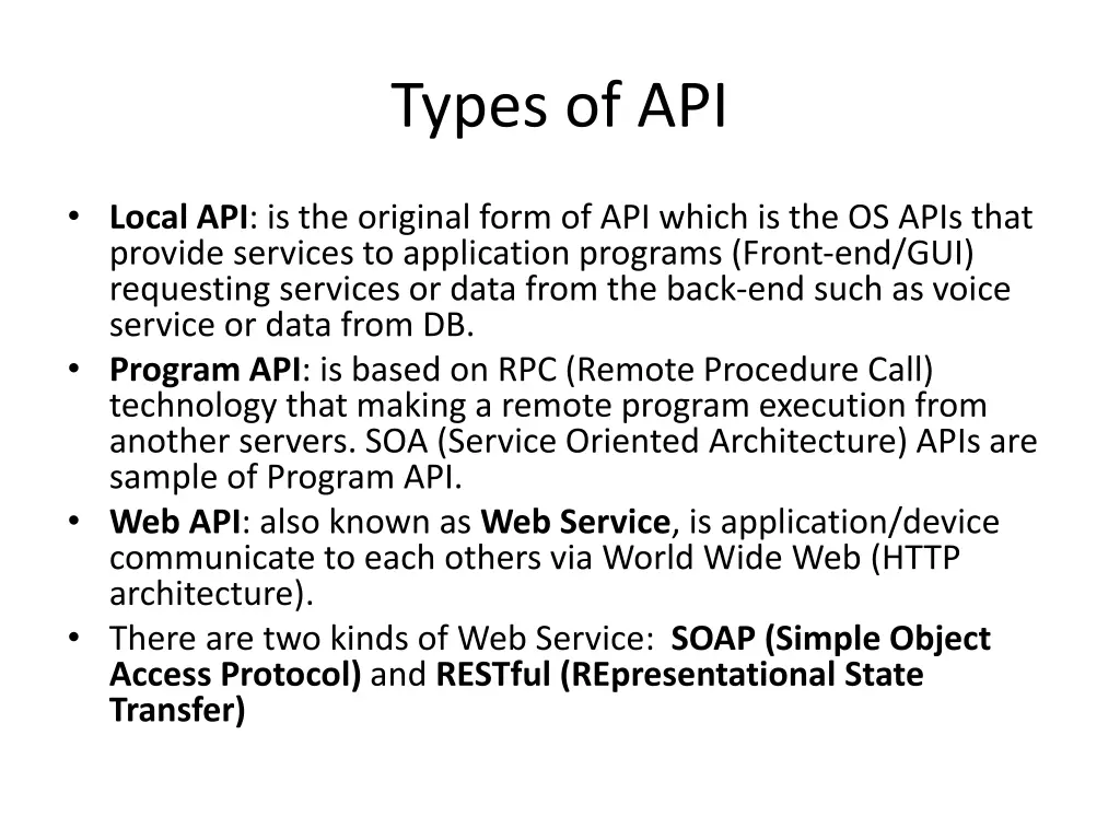 types of api