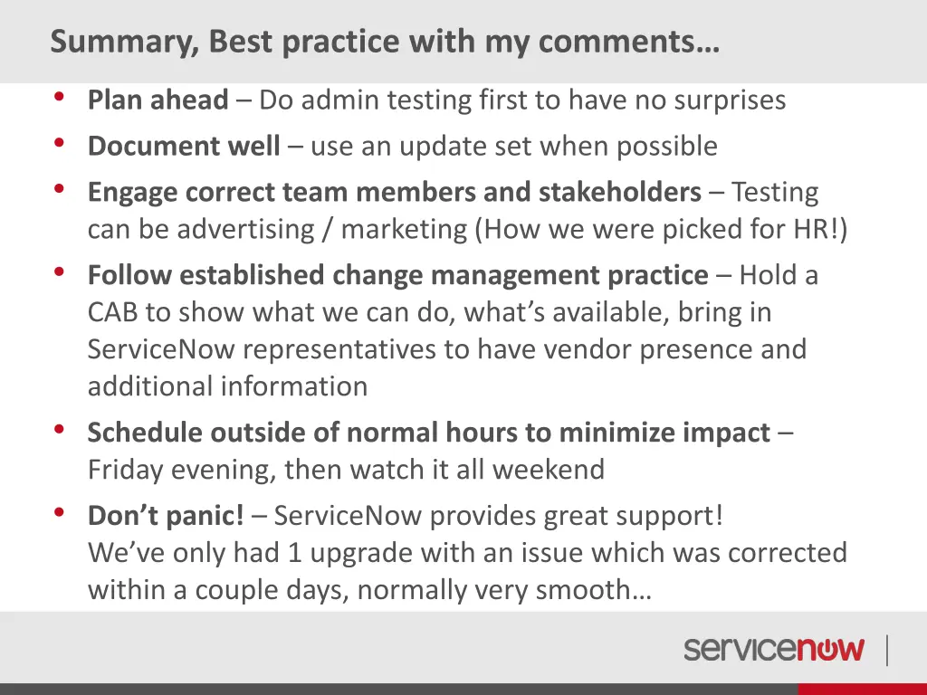 summary best practice with my comments plan ahead