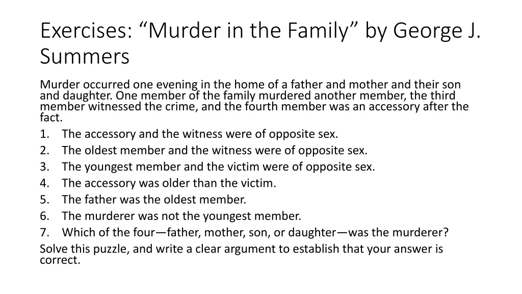 exercises murder in the family by george j summers