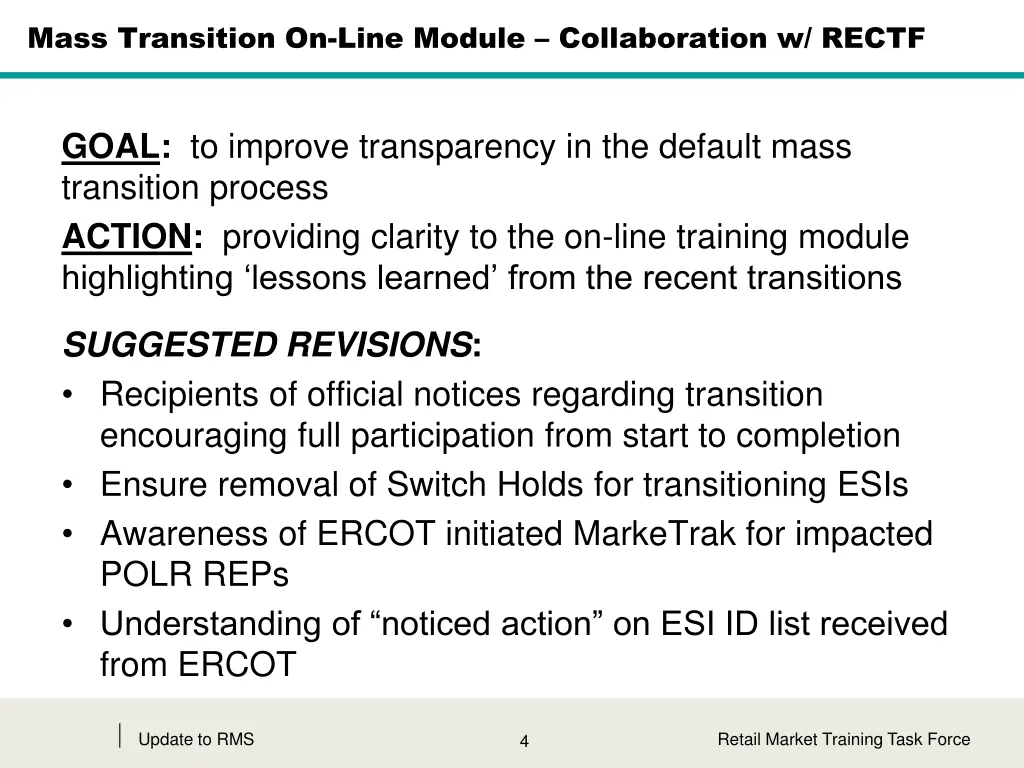 mass transition on line module collaboration