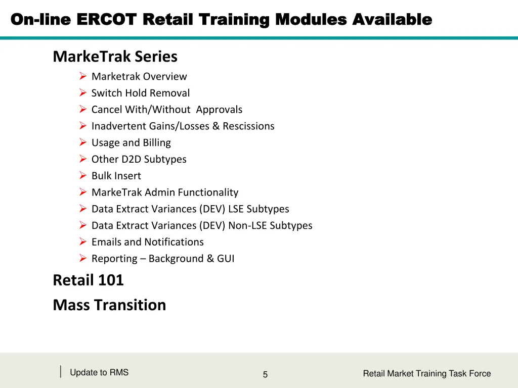 on on line ercot retail training modules