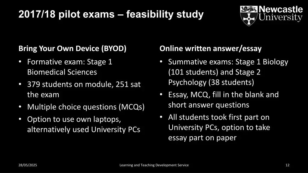 2017 18 pilot exams feasibility study