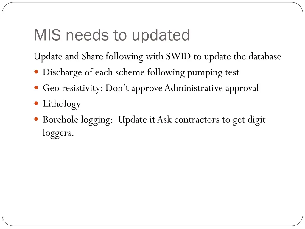 mis needs to updated