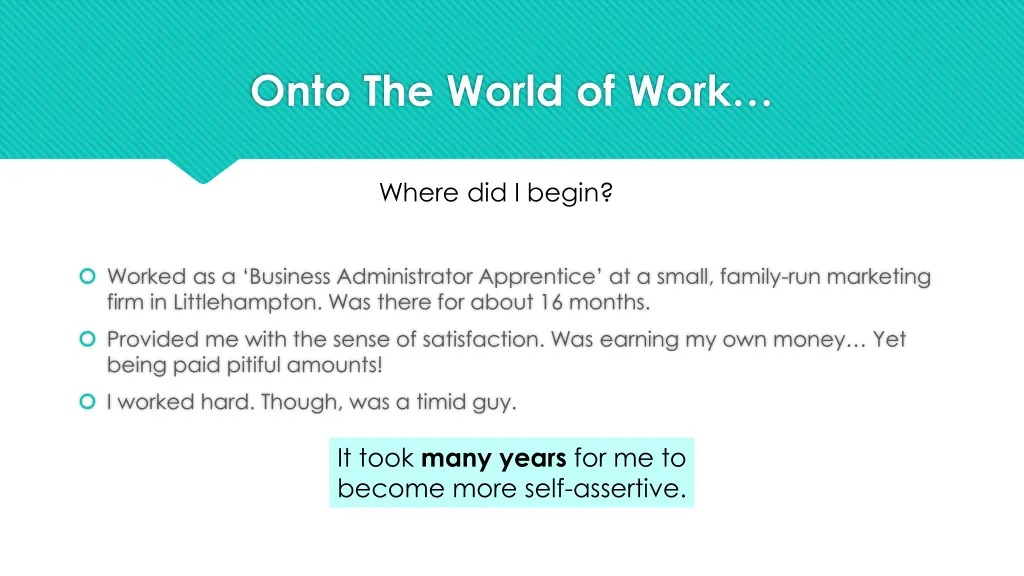 onto the world of work