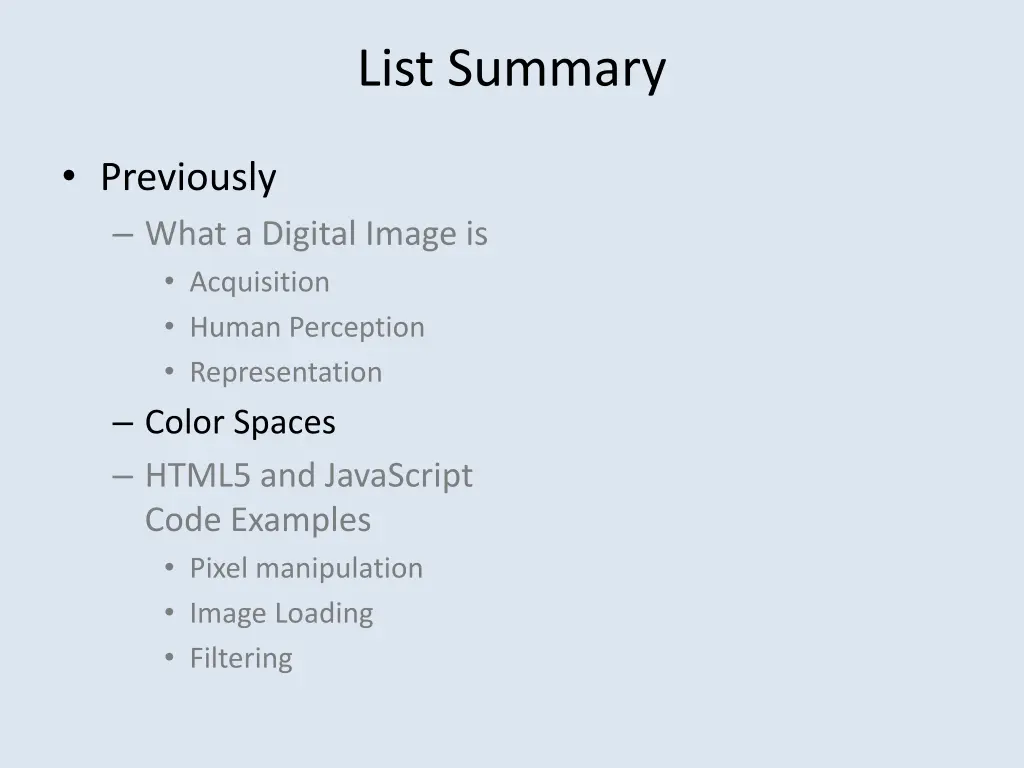 list summary 1