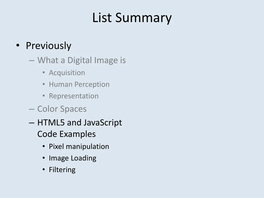 list summary 2