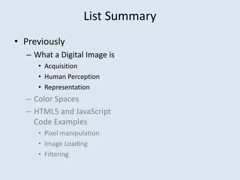 list summary