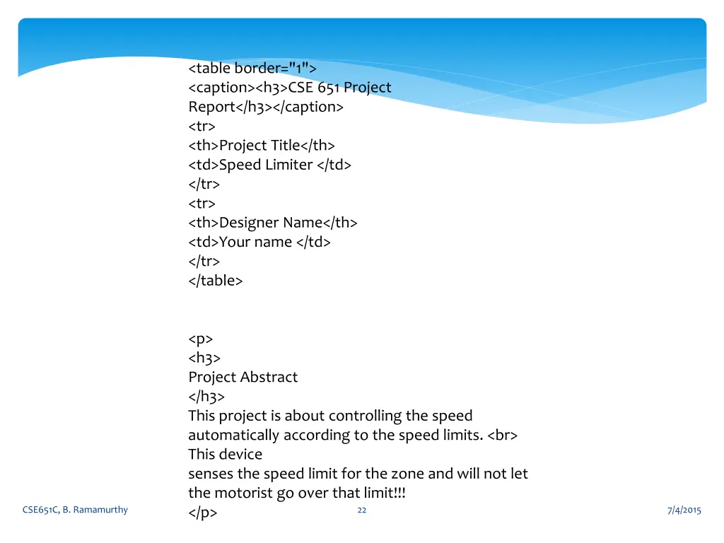 table border 1 caption h3 cse 651 project report