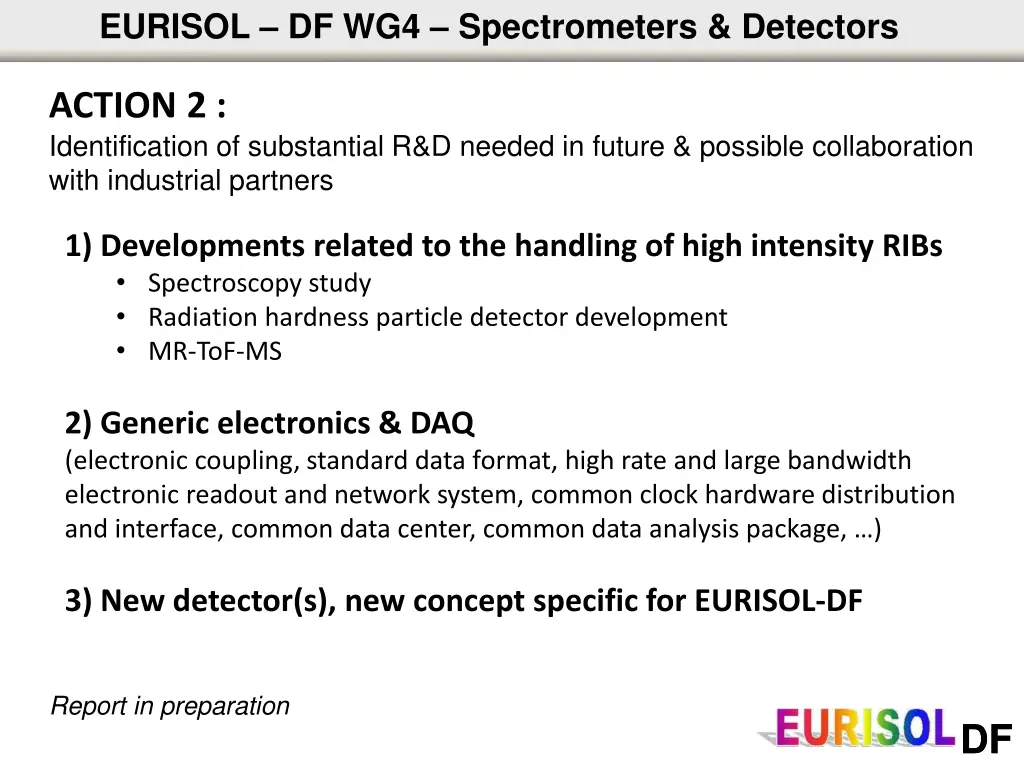 eurisol df wg4 spectrometers detectors 2