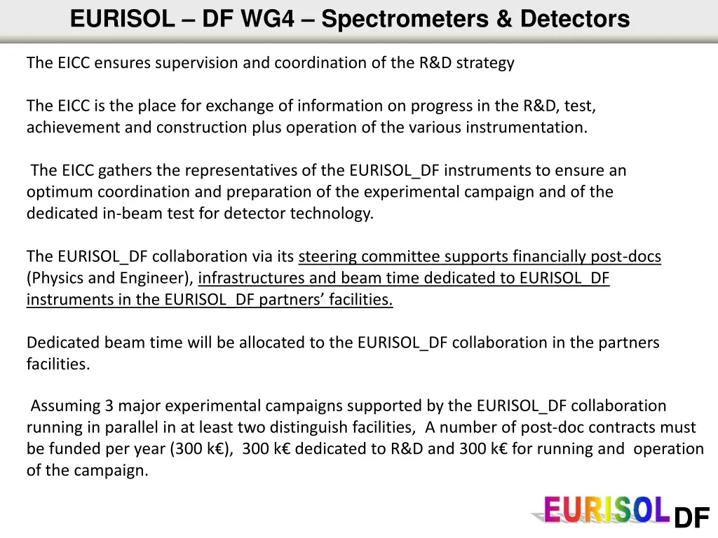 eurisol df wg4 spectrometers detectors 4