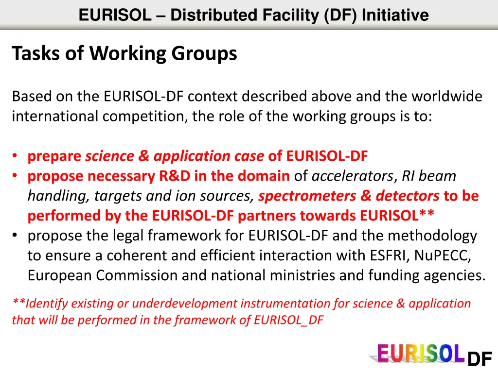 eurisol distributed facility df initiative 1