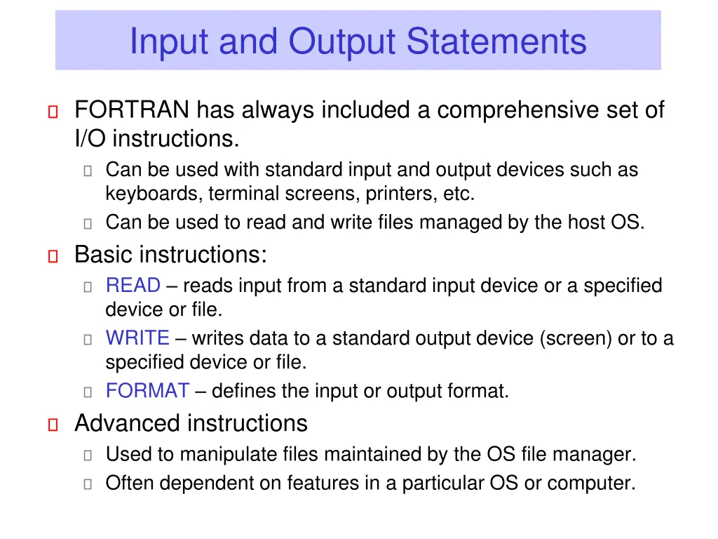 input and output statements