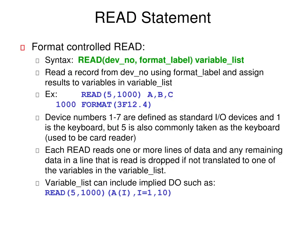 read statement