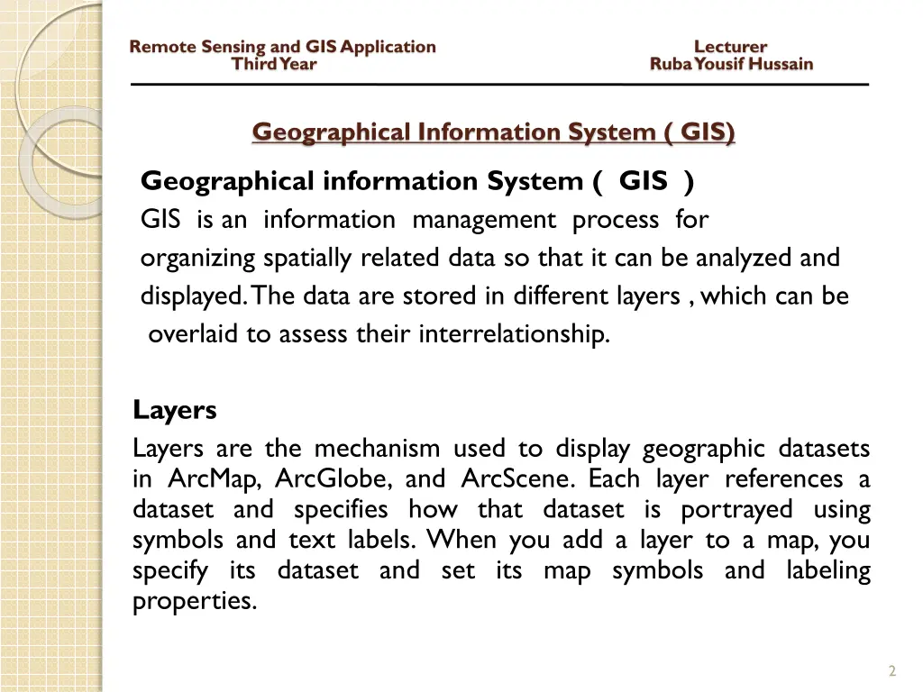 remote sensing and gis application lecturer third