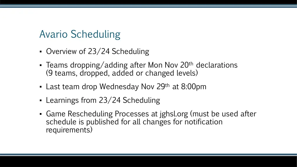 avario scheduling
