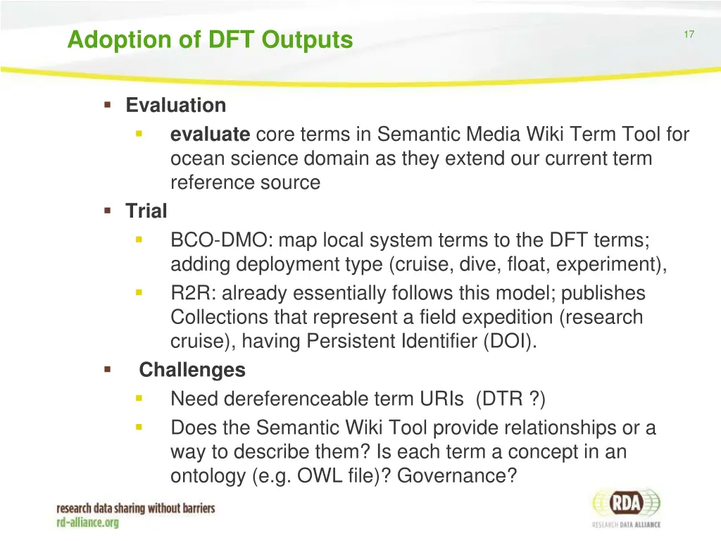 adoption of dft outputs