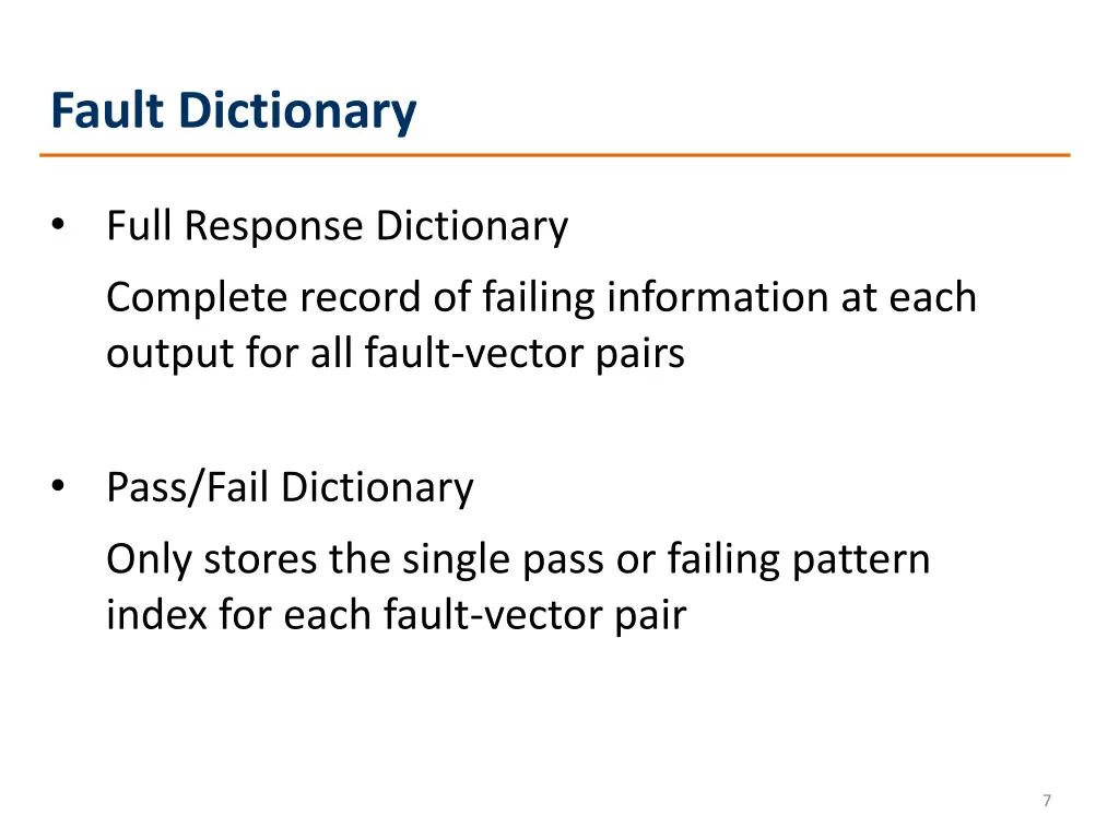 fault dictionary