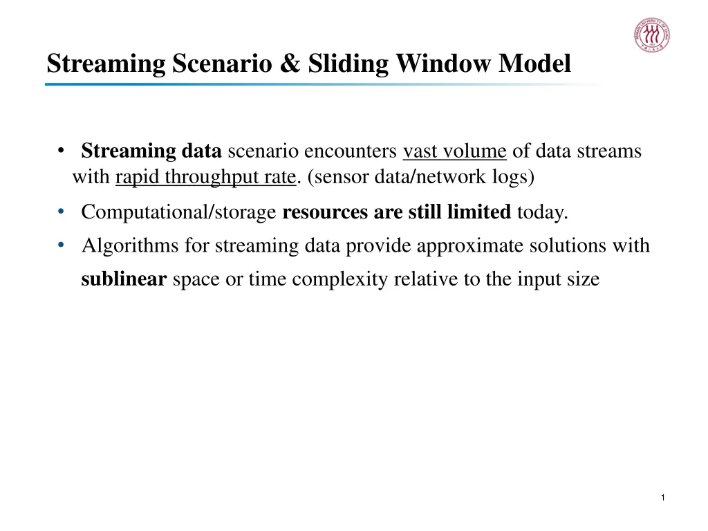 streaming scenario sliding window model