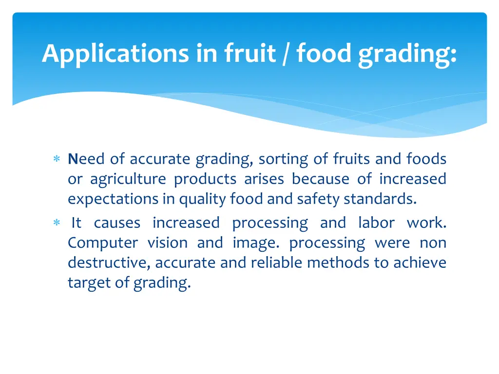 applications in fruit food grading