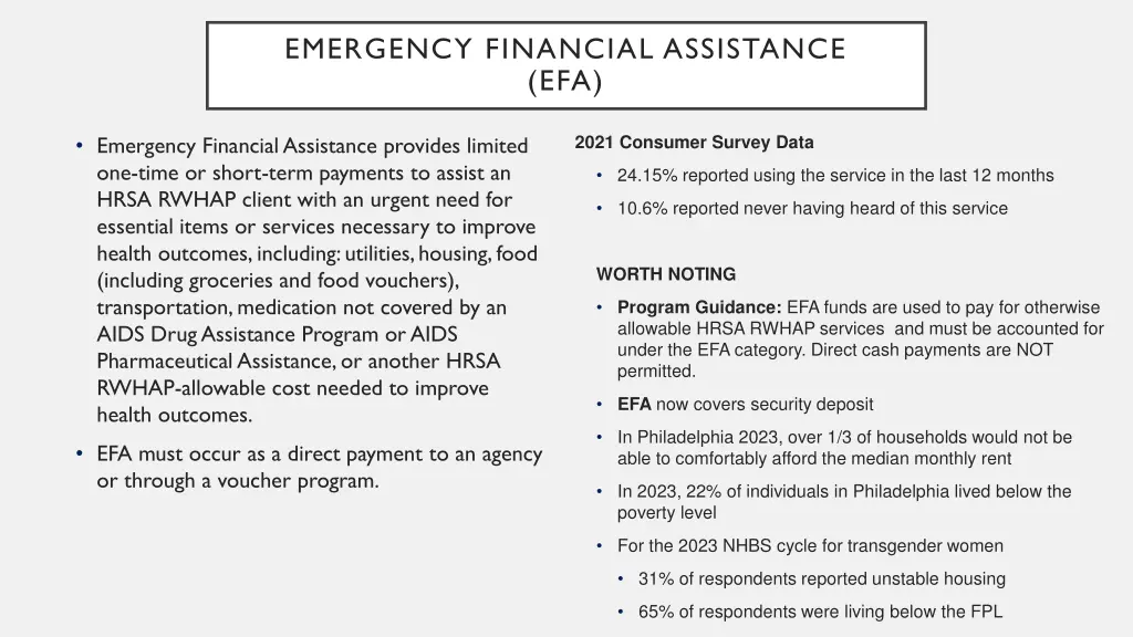 emergency financial assistance efa