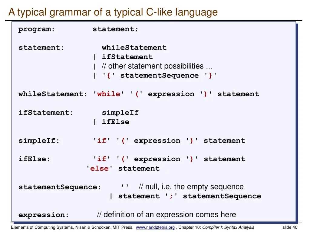a typical grammar of a typical c like language 1
